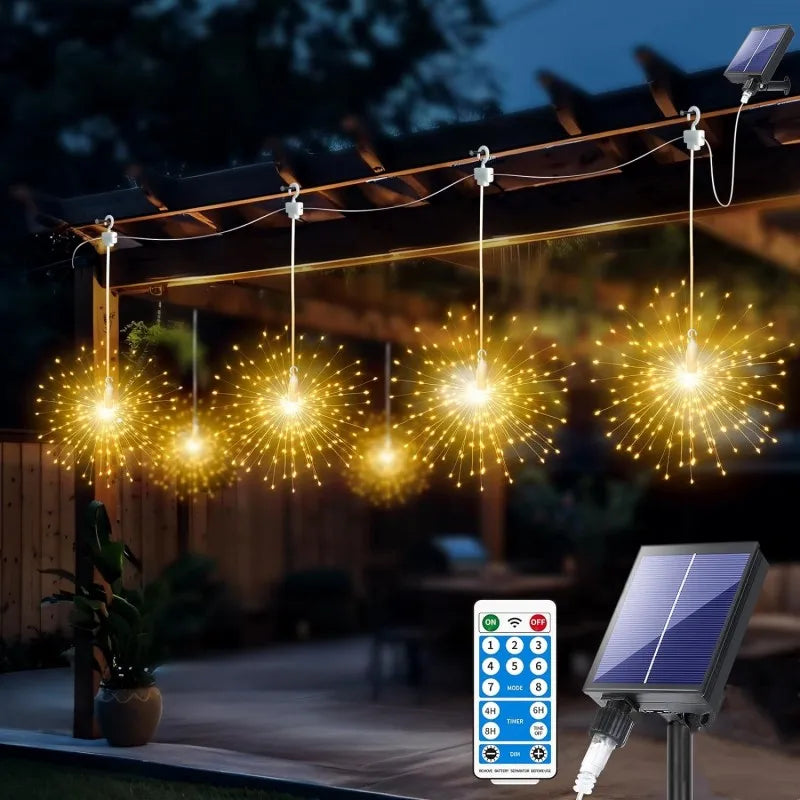 BowLift | Lunaris Solar Fireworks Fairy Lights | 5×90 LEDs | 8 Modes & Remote Control | IP65 Waterproof | Garden, Terrace & Christmas