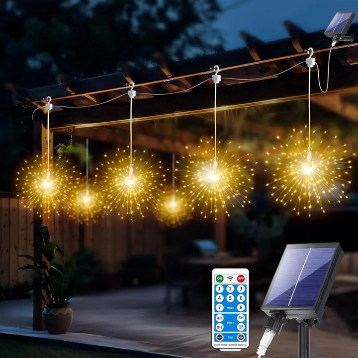 BowLift | Lunaris Solar Fireworks Fairy Lights | 5×90 LEDs | 8 Modes & Remote Control | IP65 Waterproof | Garden, Terrace & Christmas