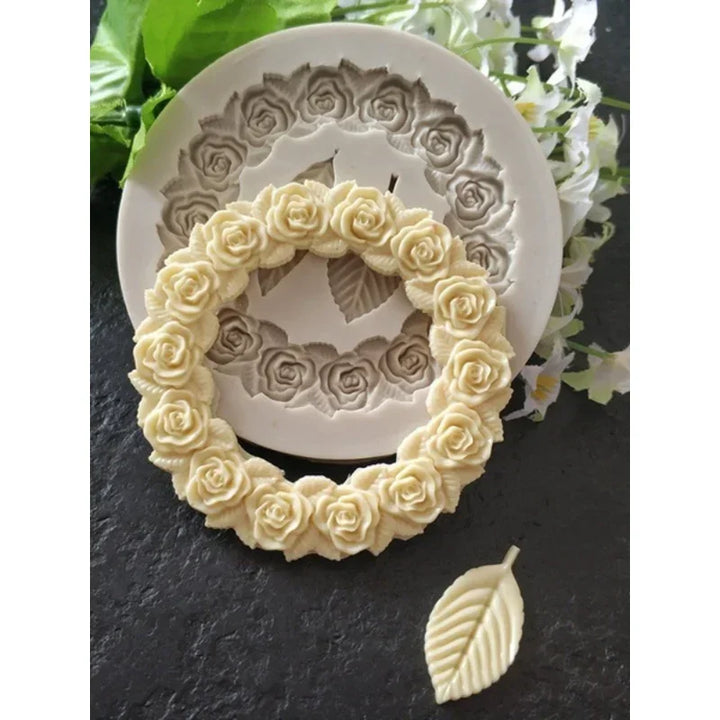 BowLift | DekoMould Silicone Mold Rosette & Leaves | For Fondant, Chocolate & Sugar Paste | Finest Baking Decoration & Frame Designs