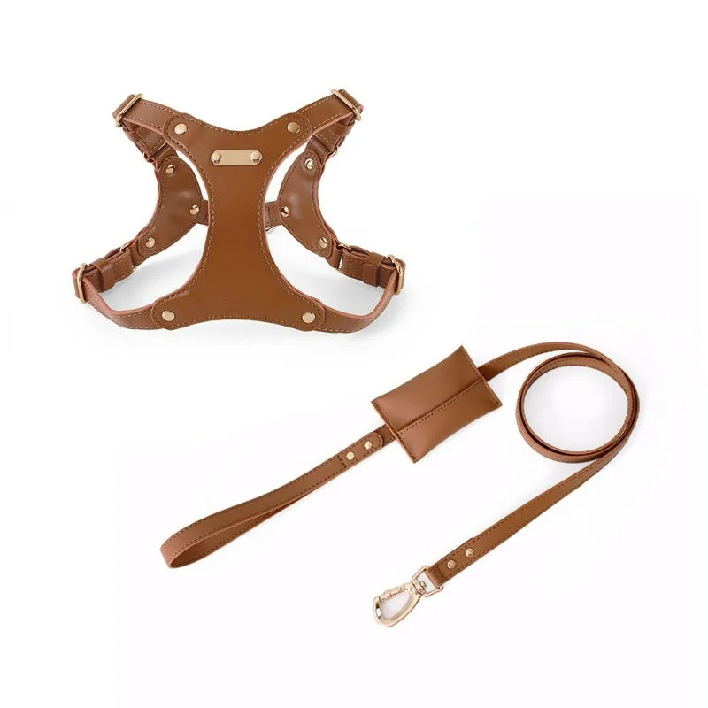 Adjustable Leather Dog Harness with Custom Engraving Bowlift