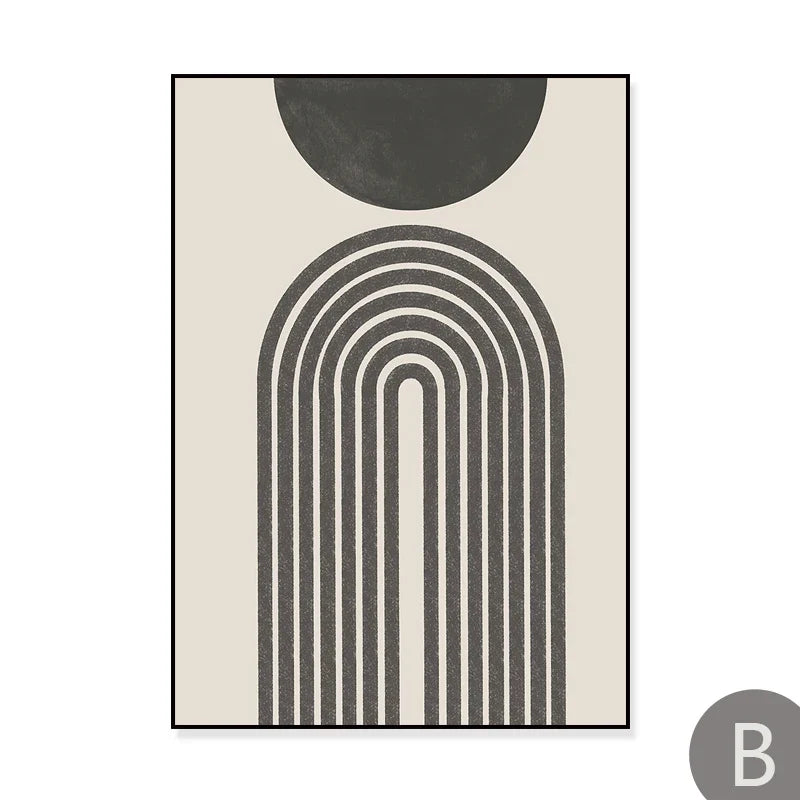 Sun Sea Circles Minimalist Line Art Black White Wall Art Fine Art Canvas Prints Pictures For Modern Living Room Bedroom Home Decor | Bowlift