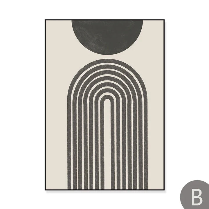 Sun Sea Circles Minimalist Line Art Black White Wall Art Fine Art Canvas Prints Pictures For Modern Living Room Bedroom Home Decor | Bowlift