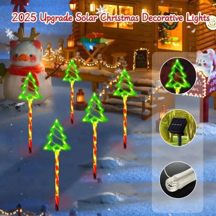BowLift | Solavine | Solar Garden Lights Christmas | 5-Piece Set LED Candy Canes | 8 Light Modes | IP65 Waterproof | Decoration for Garden & Path