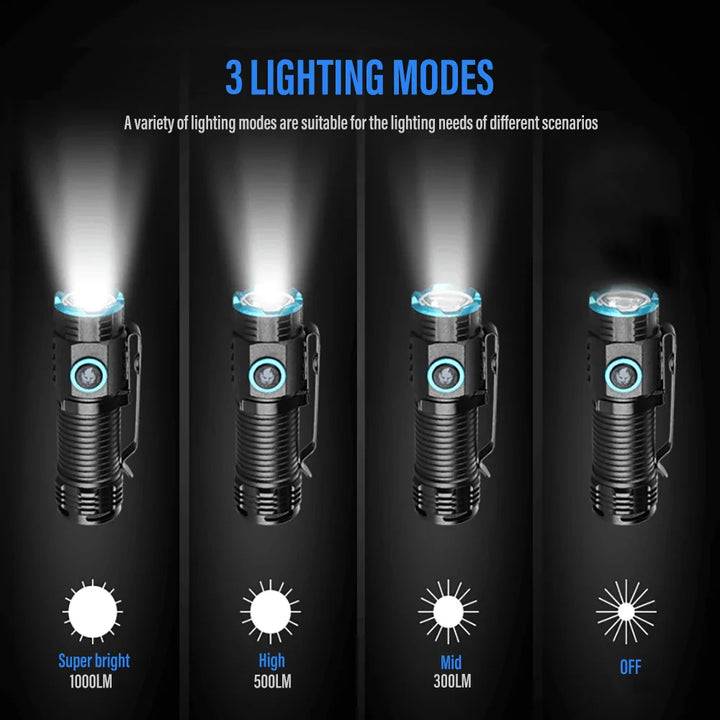 BowLift | LED Flashlight LumiXPro S-359 | Mini XHP50 | Magnetic & Rechargeable | 1000 Lumens | USB & Clip Function