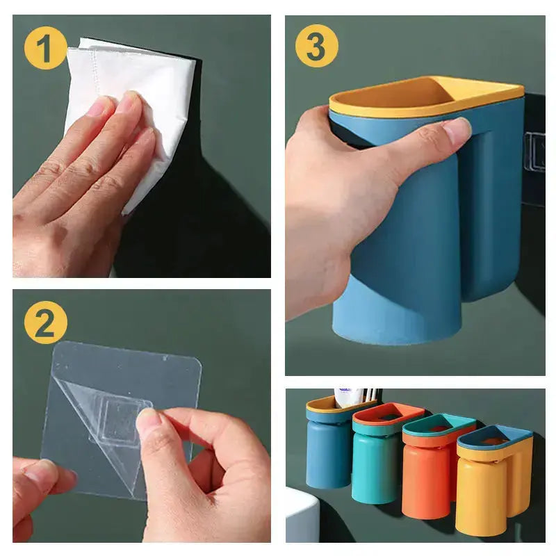 BowLift | Self-adhesive wall toothbrush holder for space-saving organization