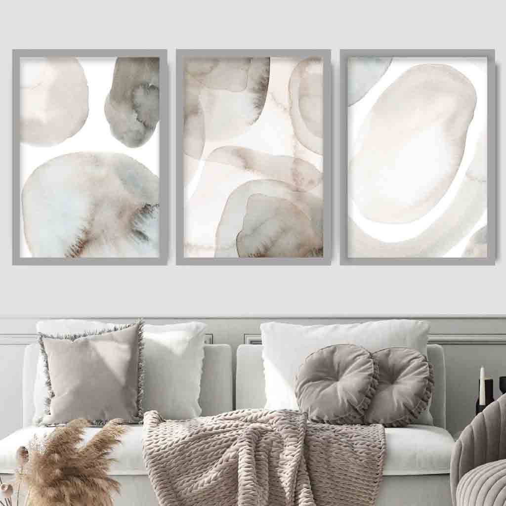 Beige and Gray Set of 3 Watercolor Shapes Wall Art | Bowlift