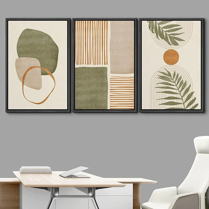 Set of 3PCS Neutral Tones Tropical Botanical Abstract Wall Art Fine Art Canvas Prints Pictures For Living Room Dining Room Scandinavian Home Decor | Bowlift