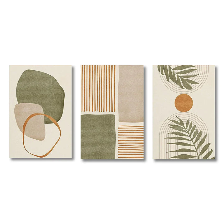 Set of 3PCS Neutral Tones Tropical Botanical Abstract Wall Art Fine Art Canvas Prints Pictures For Living Room Dining Room Scandinavian Home Decor | Bowlift