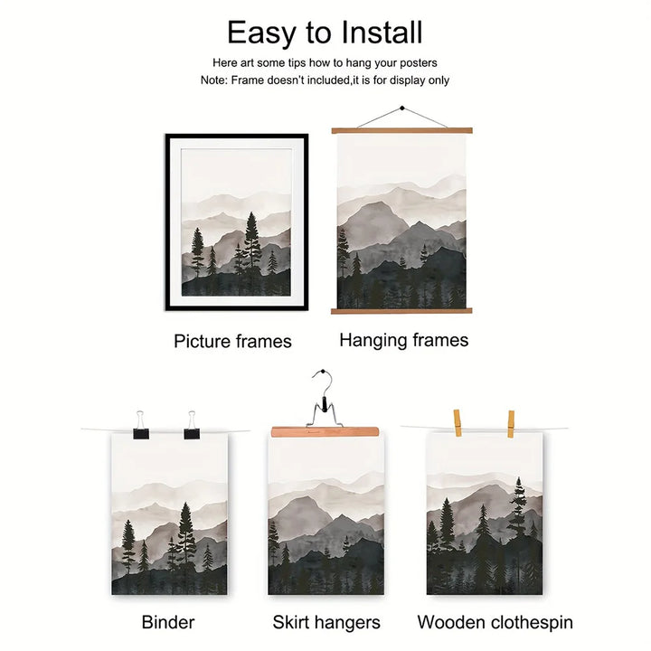 Set of 3PCS Shadow Mountain Silhouette Landscape Wall Art Fine Art Canvas Prints Nordic Pictures For Modern Living Room Dining Room Art Decor | Bowlift
