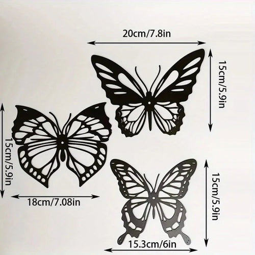 Set of 3Pcs Butterflies Iron Art Wall Art 3D Metal Sculptured Wall Decoration For Living Room Dining Room Creative Nordic Home Decor | Bowlift