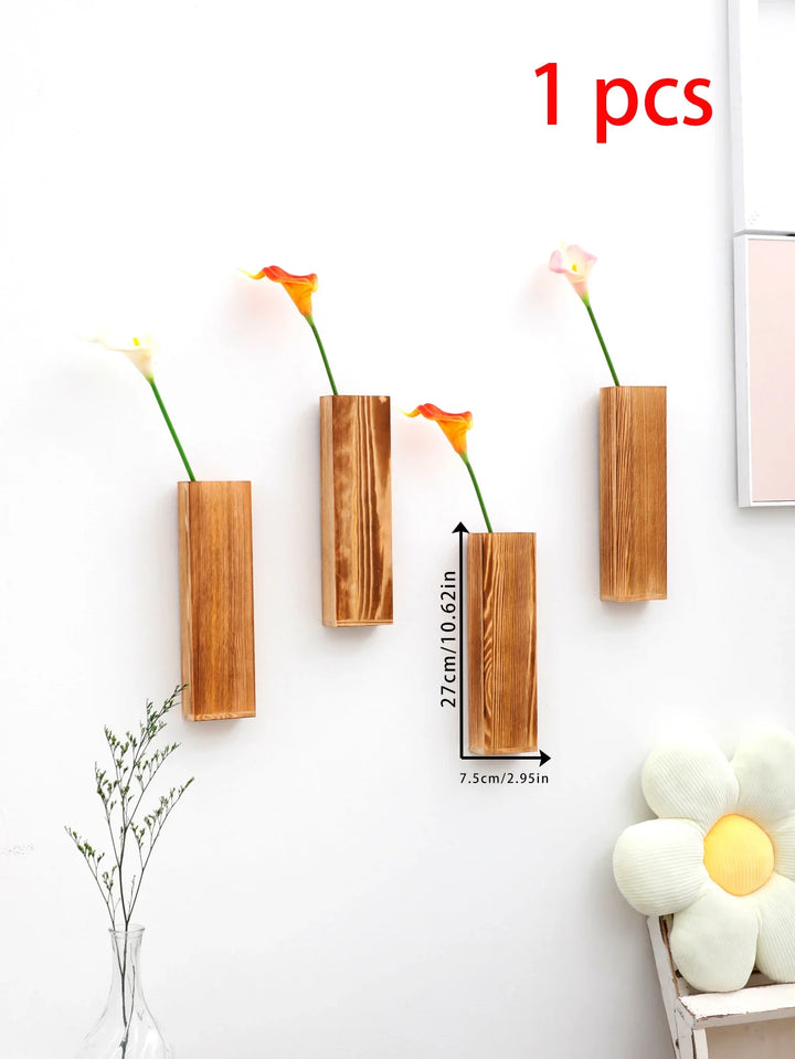 Handcrafted Nordic Wooden Vase Wall Planters - Natural Grain Finish, Minimalist Scandinavian Design, Perfect for Long-Stemmed Flowers and Home Decor, Versatile and Elegant Decorative Pieces | Bowlift