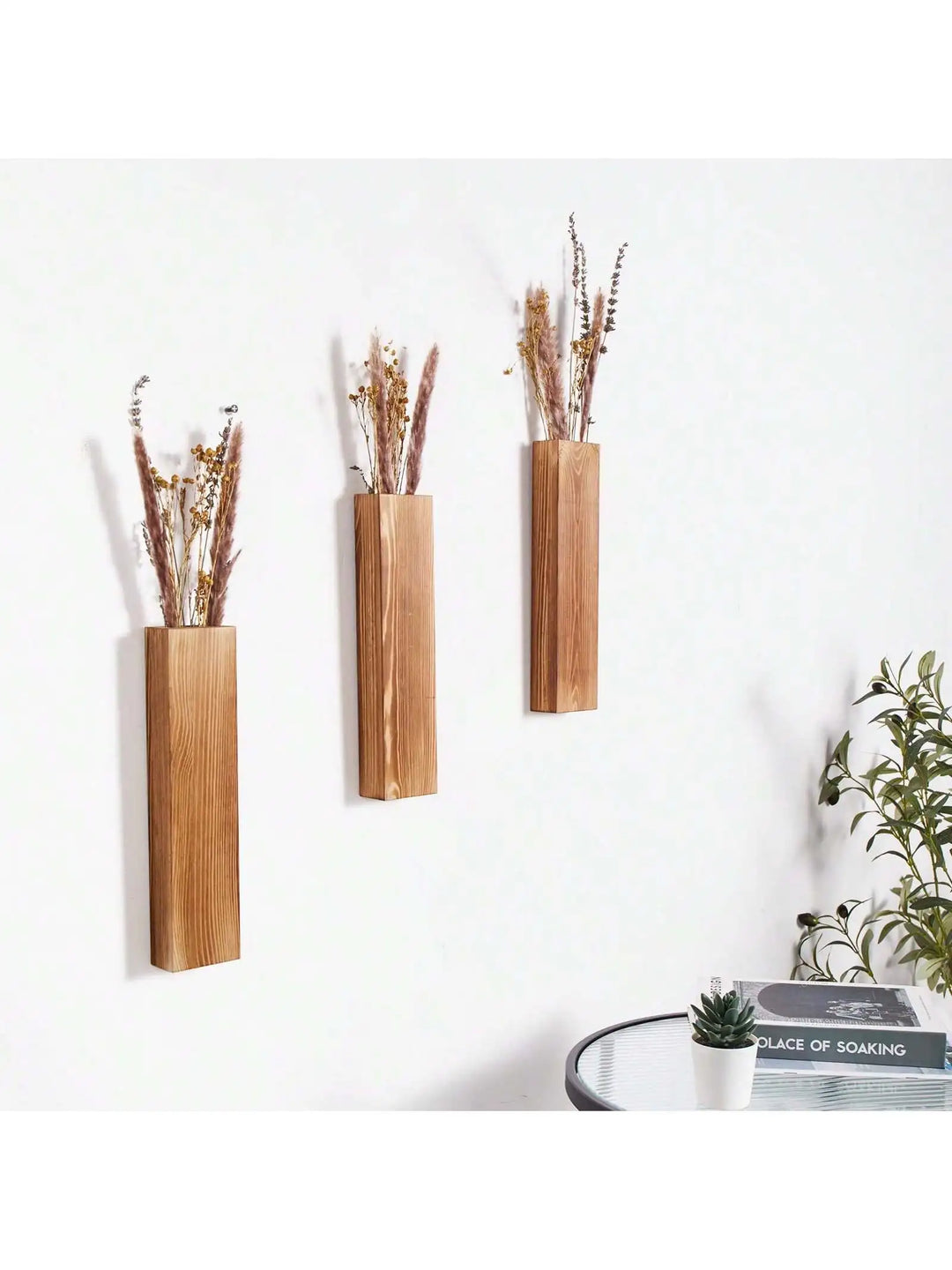 Handcrafted Nordic Wooden Vase Wall Planters - Natural Grain Finish, Minimalist Scandinavian Design, Perfect for Long-Stemmed Flowers and Home Decor, Versatile and Elegant Decorative Pieces | Bowlift