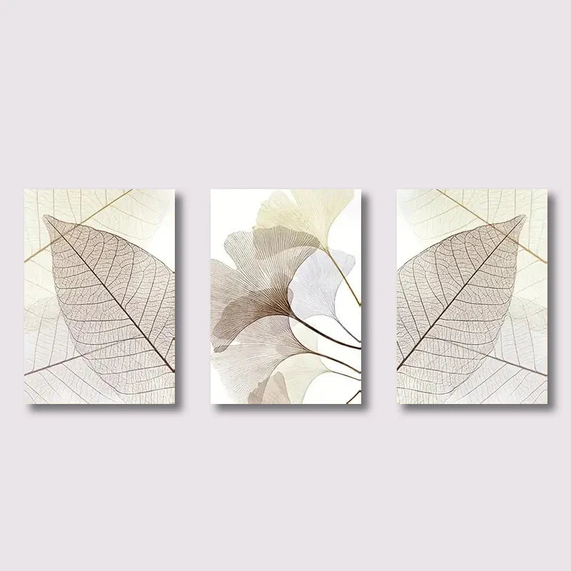 Set of 3 PCS Modern Botanical Leaf Veins Wall Art Fine Art Canvas Prints Simple Neutral Tone Pictures For Living Room Scandinavian Style Home Decor | Bowlift