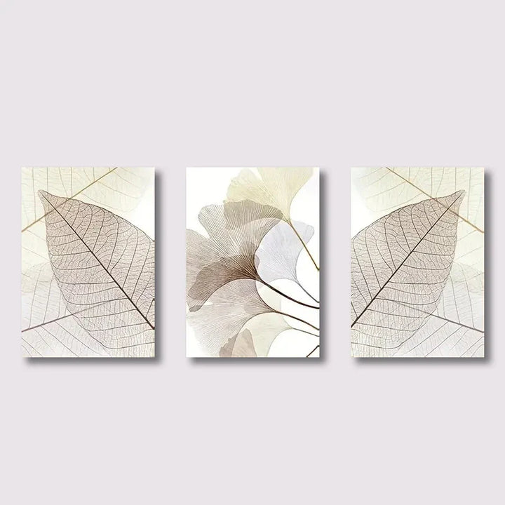 Set of 3 PCS Modern Botanical Leaf Veins Wall Art Fine Art Canvas Prints Simple Neutral Tone Pictures For Living Room Scandinavian Style Home Decor | Bowlift