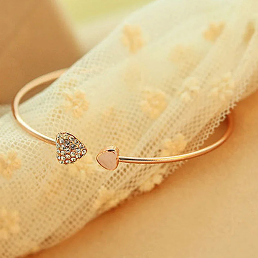 BowLift | Dainty Double Heart Bangle Bracelet