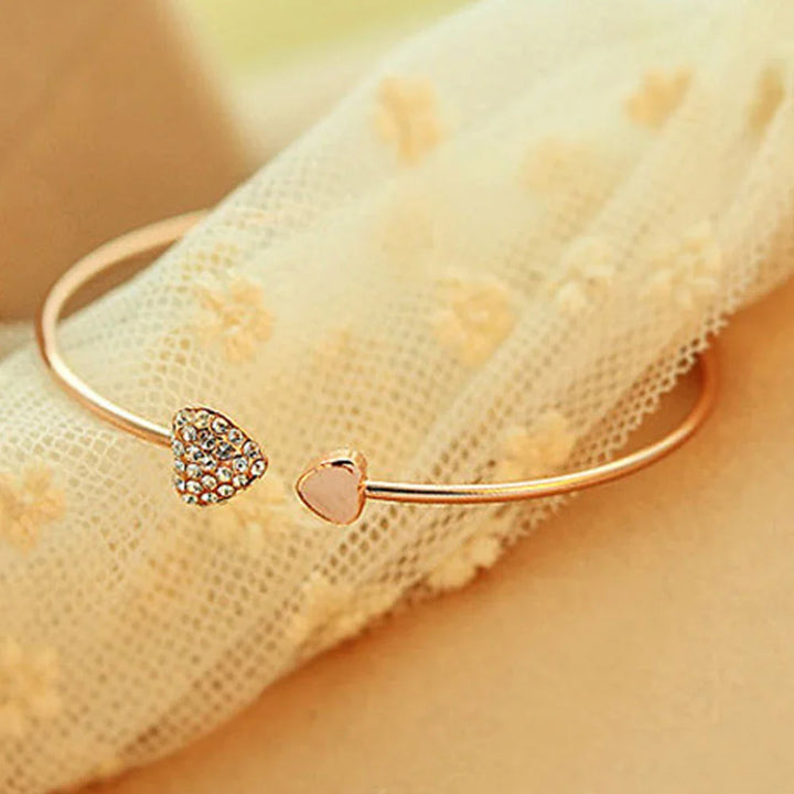 BowLift | Dainty Double Heart Bangle Bracelet