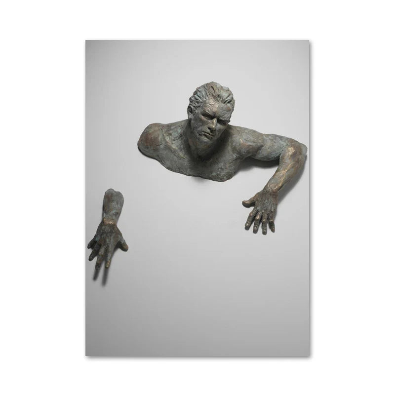 Modern Urban Abstract Iron Statue Wall Art Fine Art Canvas Prints 3d Visualization Figure Art Pictures For Minimalist Apartment Wall Decor | Bowlift