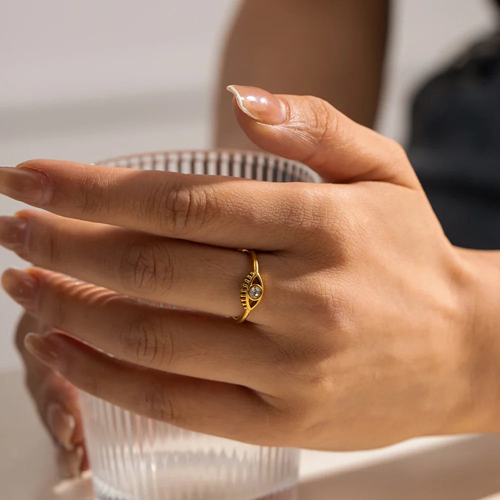 BowLift | Adjustable 18k Diamond Center Evil Eye Ring
