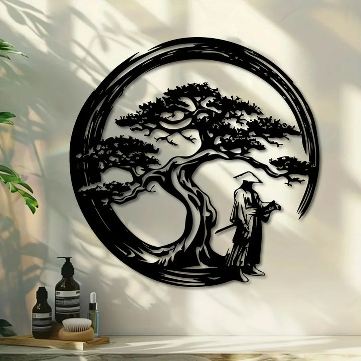 BowLift | ZENORA Metal Wall Decor Bonsai | Japanese Design with Torii & Enso | 40 × 40 cm