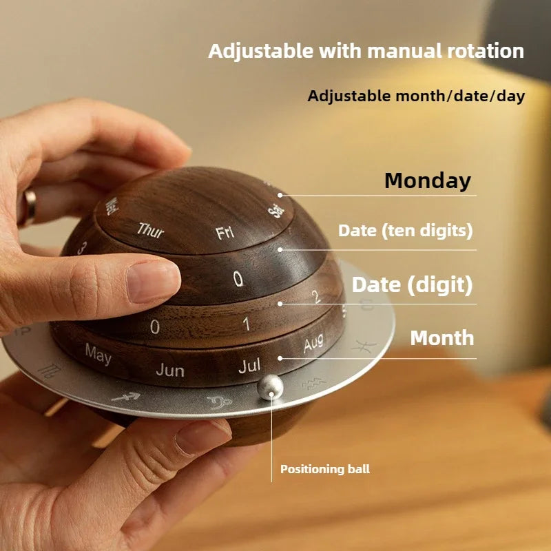 Cosmic Cycle Minimalist Rotating Wooden Calendar | Bowlift