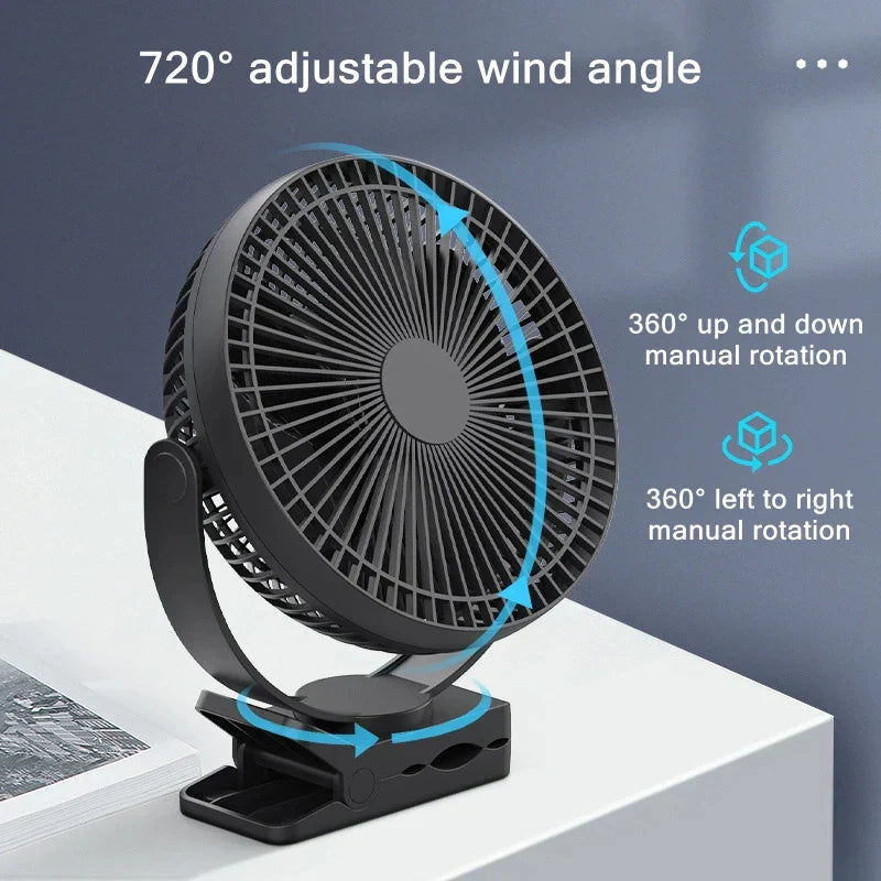 Portable USB Rechargeable Fan with 10000mAh Battery & Clip – Zephyr | Bowlift