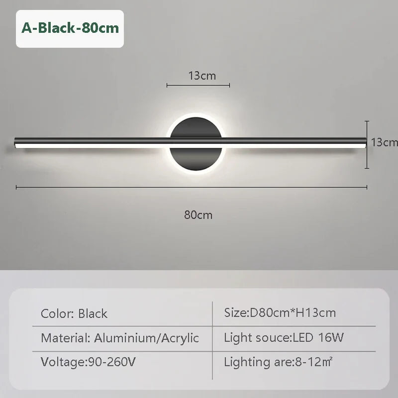 BowLift | LED Wall Light LineaLux | Black & Gold | 40/60/80 cm | Warm, Cold & Three-Color Light | Modern Mirror & Wall Lighting