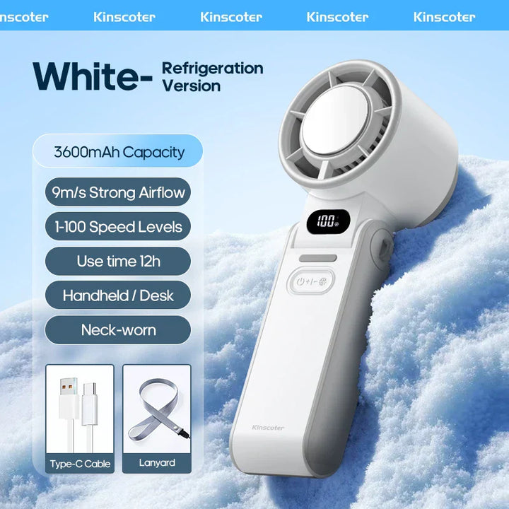 CoolityGo Handheld Fan with Ice-Cool Technology | 100 Speed Levels | 3600mAh Battery | Foldable & Ultralight | Bowlift