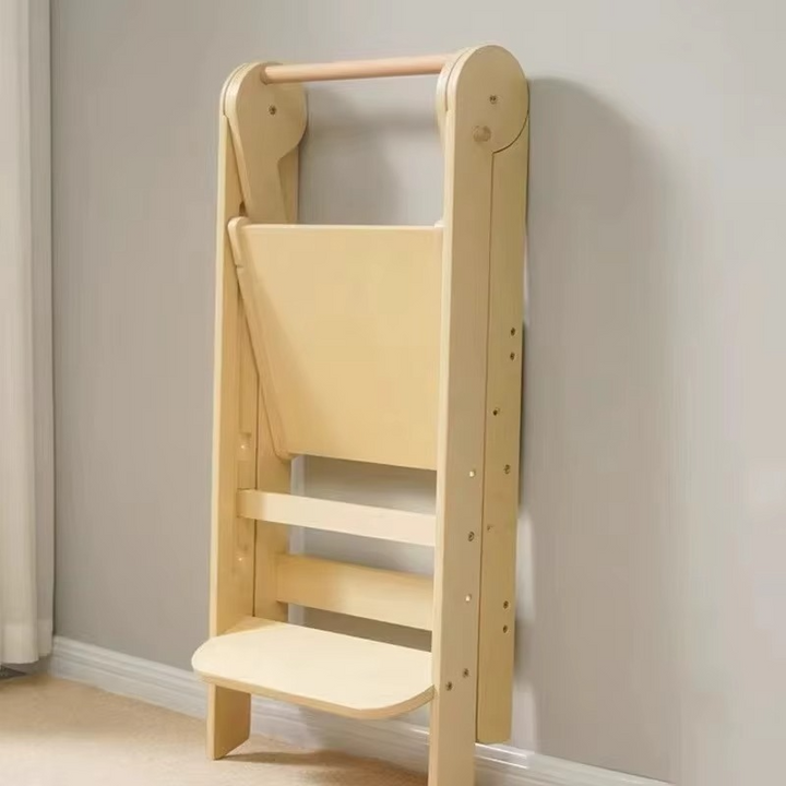 BowLift | Modern Design Foldable Step Stool Kids Wooden Kitchen Tower - Safe and Versatile Helper for Kids
