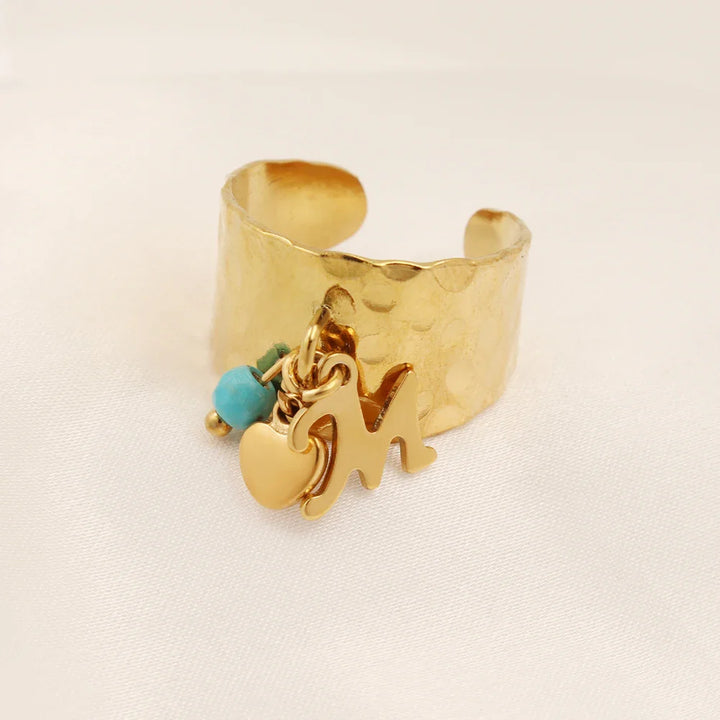 BowLift | Dainty Adjustable Letter Initial & Heart Pendant Ring