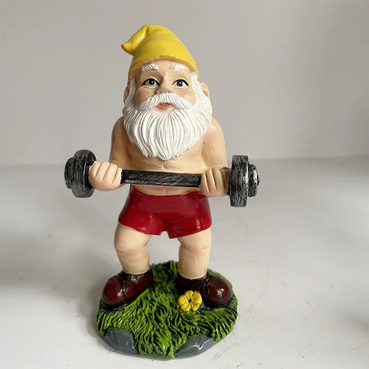 BowLift | Funny Gnome Figurine made of Resin as Weightlifter for Garden Decoration