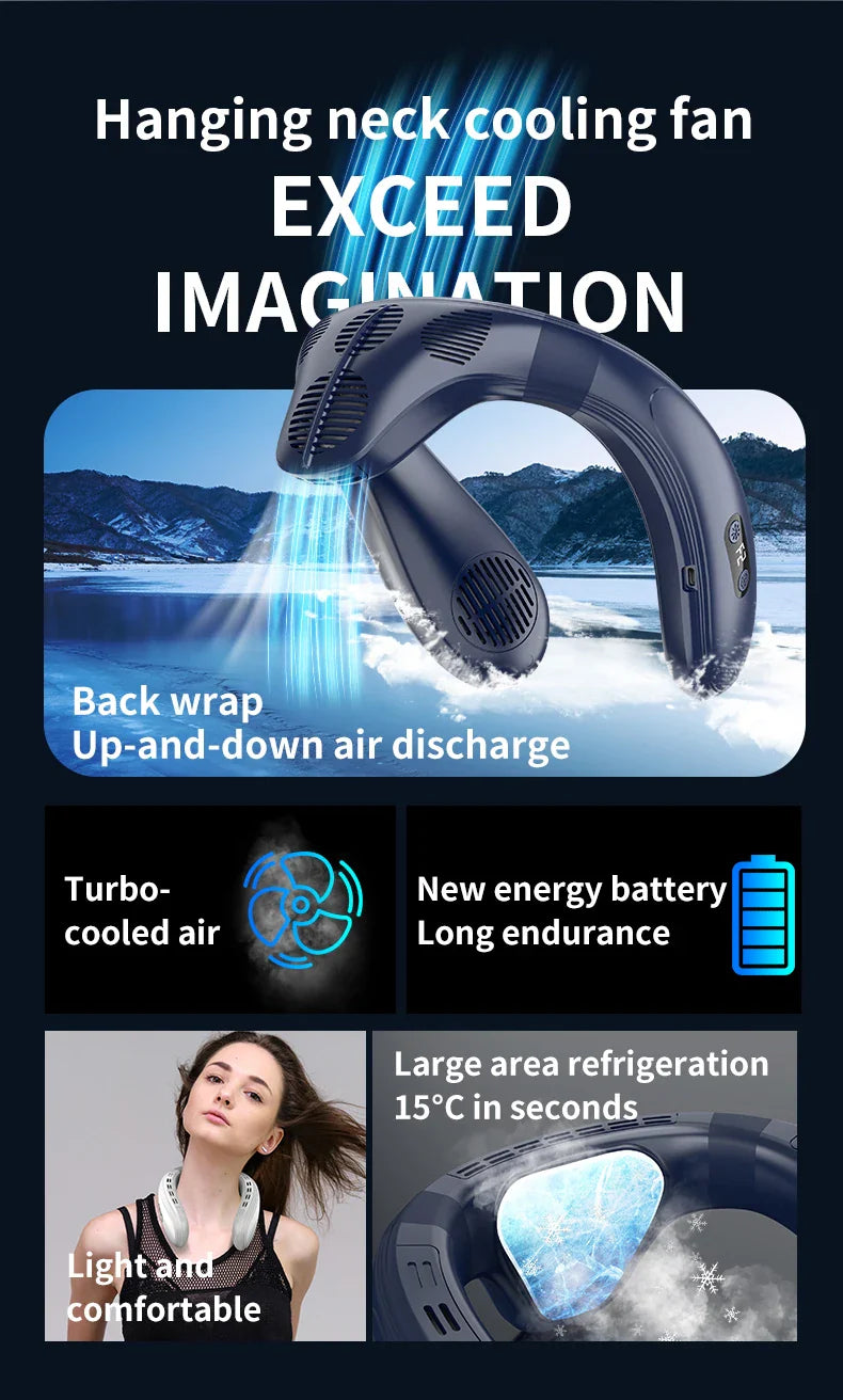 Portable Neck Fan 5200mAh – Rechargeable Wearable Semiconductor Cooling Fan, Personal Outdoor Neck Air Conditioner | Bowlift