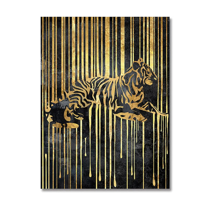 Modern Abstract Golden Zebra Lines Lion Elephant Tiger Wall Art Fine Art Canvas Prints Pictures For Luxury Apartment Living Room Dining Room Art Decor | Bowlift