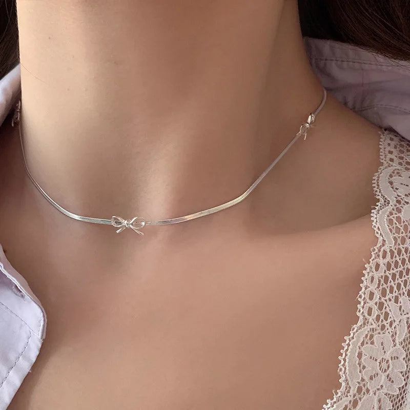 BowLift | Feminine Bow Herringbone Necklace and Bracelet