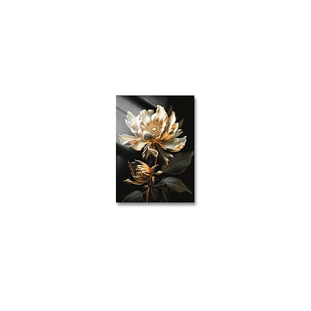 Black Golden Floral Wall Art Fine Art Canvas Prints Modern Botanical Pictures For Living Room Bedroom Light Luxury Home Decor | Bowlift