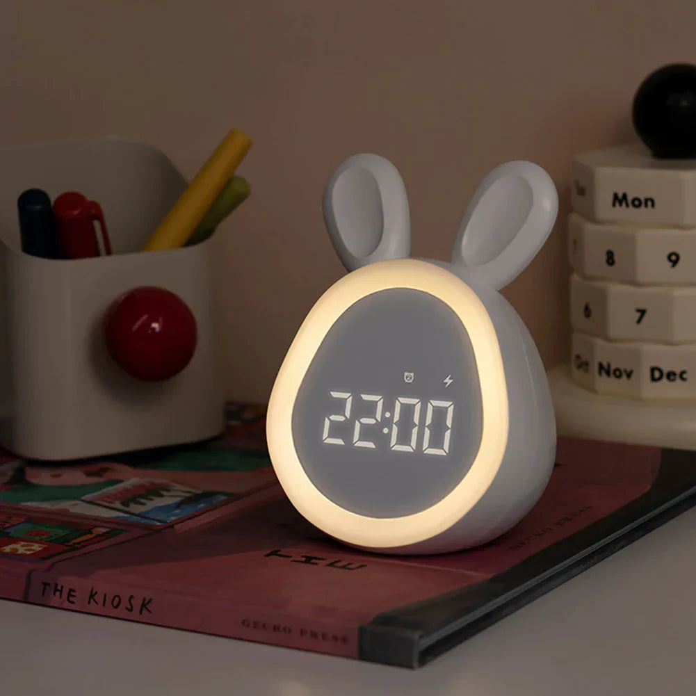 Cute children's alarm clock with LED display, night light, and alarm – rabbit shape for boys and girls, ideal for children's rooms and gentle waking up | Bowlift
