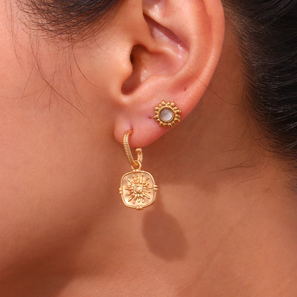 BowLift | Dainty Sun Charm Textured Earring
