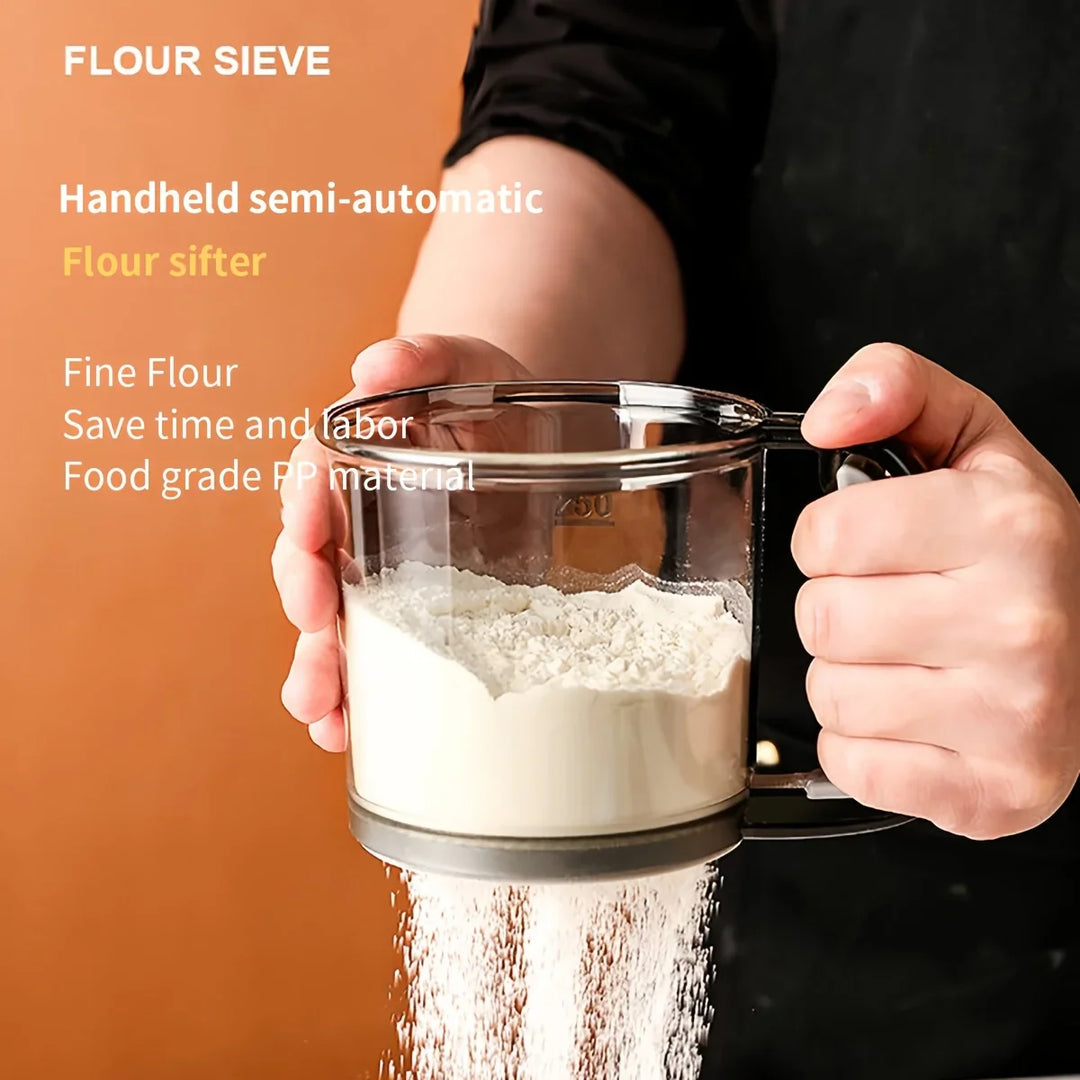 BowLift | Bakina Flour Sieve semi-automatic | Double sieve with squeeze handle | Fine mesh for baking & powdered sugar | Set of 2