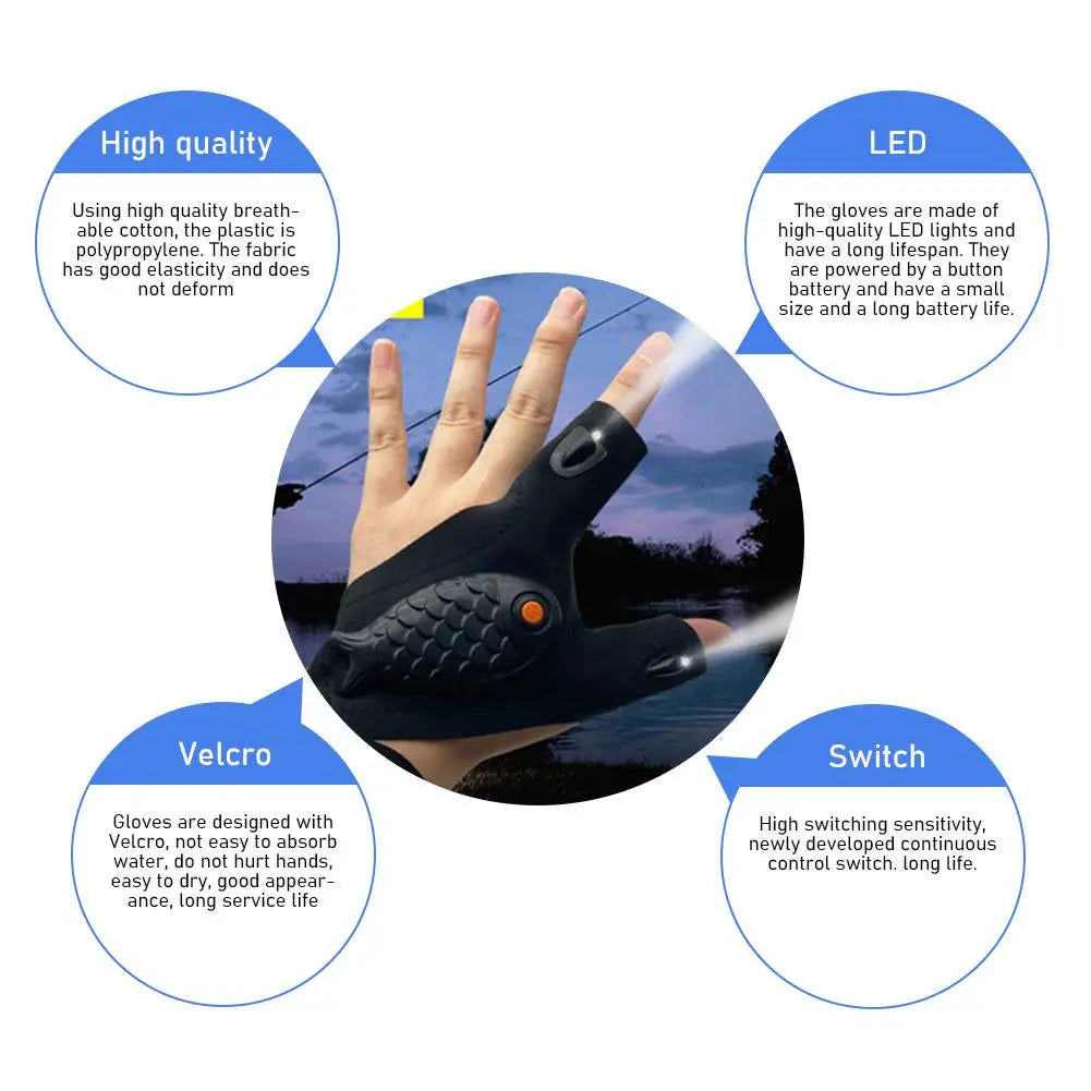 Rechargeable Fingerless Repair Fishing LED Gloves | Bowlift