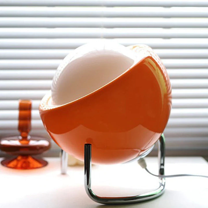 BowLift | Aurivio Table Lamp | Glass & Stainless Steel | Retro-Nordic Design | LED Night Light Beige/Orange | Ø21×H25 cm