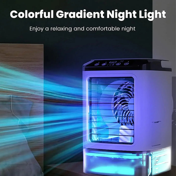 Air Conditioner Portable Fan Desktop Dual Spray Ultrasonic Atomization 3-Speed Mute Air Cooler Night Light Electric Fan for Home | Bowlift