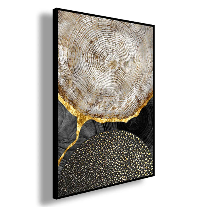 Abstract Black Golden Tree Rings Wall Art Fine Art Canvas Prints Light Luxury Pictures For Living Room Foyer Entranceway Reception Room Art Decor | Bowlift