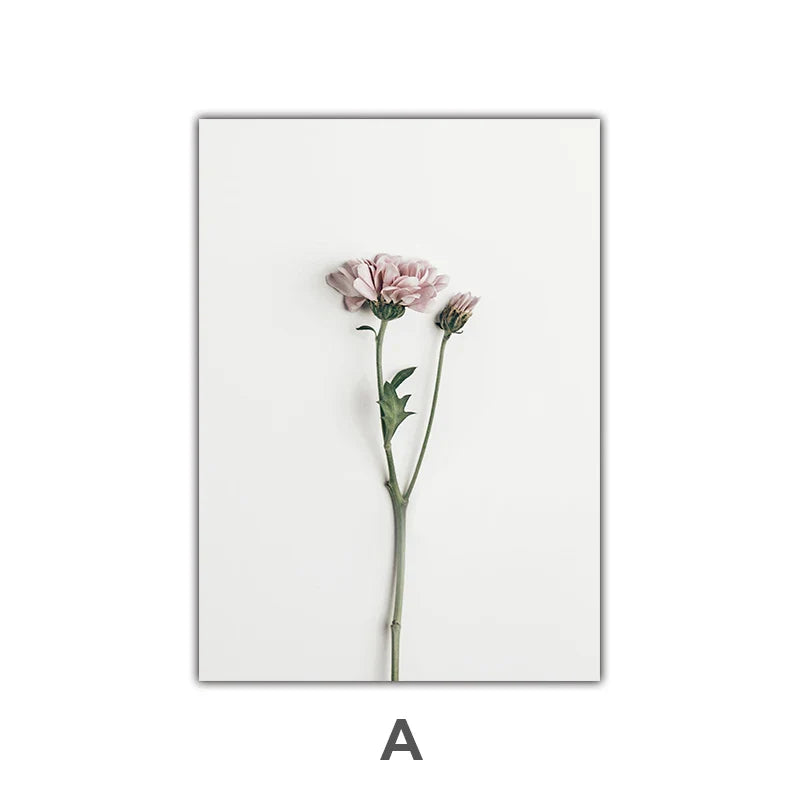 Minimalist Pink Floral Botanical Wall Art Fine Art Canvas Prints Posters Elegant Pictures For Nordic Living Room Dining Room Bedroom Art Decor | Bowlift