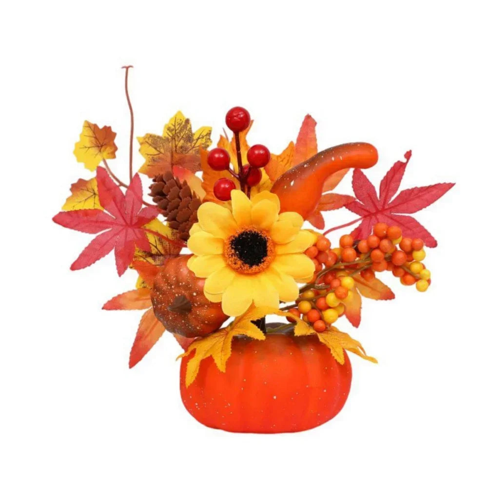 BowLift | Autumn Magic | Decorative Pumpkin with Artificial Flowers | 25–30 cm | Autumn & Halloween Decor