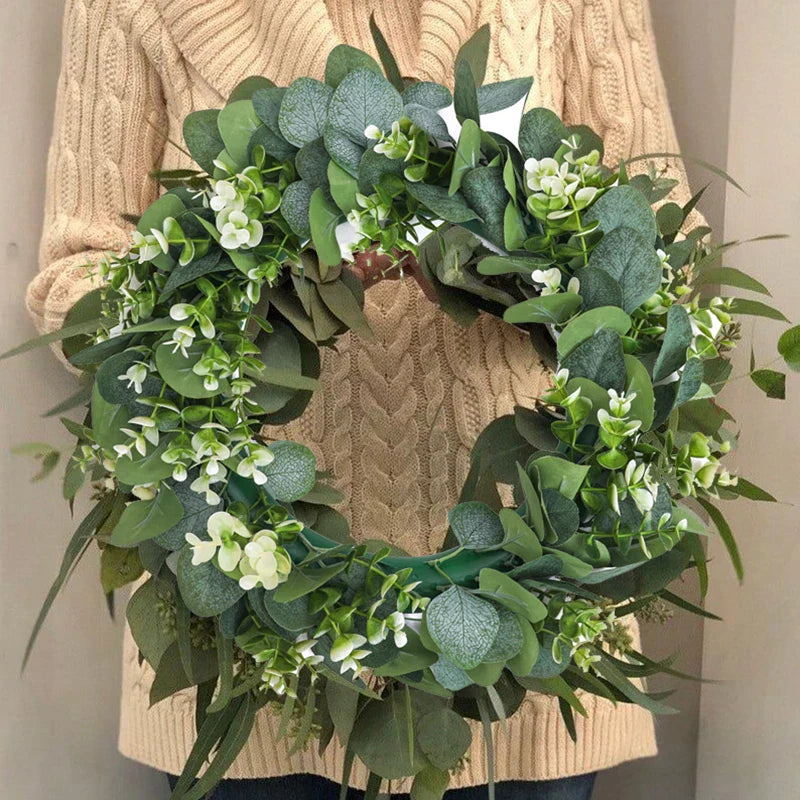 BowLift | EverLeaf | Eucalyptus Wreath with Artificial Flowers | Handcrafted Decoration for Christmas, Wedding & Home