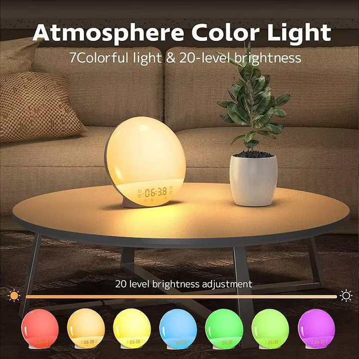 BowLift | Wake Up Light Alarm Clock with Sunrise Simulation, Sunset Mode, Night Light and FM Radio