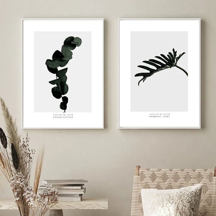 Minimalist Green Leaves Modern Botanical Specimen Wall art Fine Art Canvas Prints Gallery Wall Pictures For Living Room Dining Room Art Decor | Bowlift