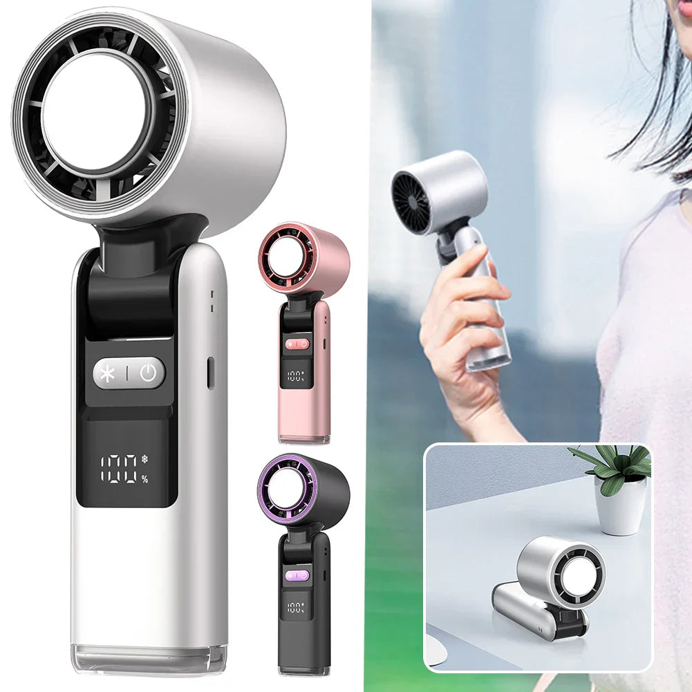 Mini handheld fan with 100 wind levels and digital display | Bowlift