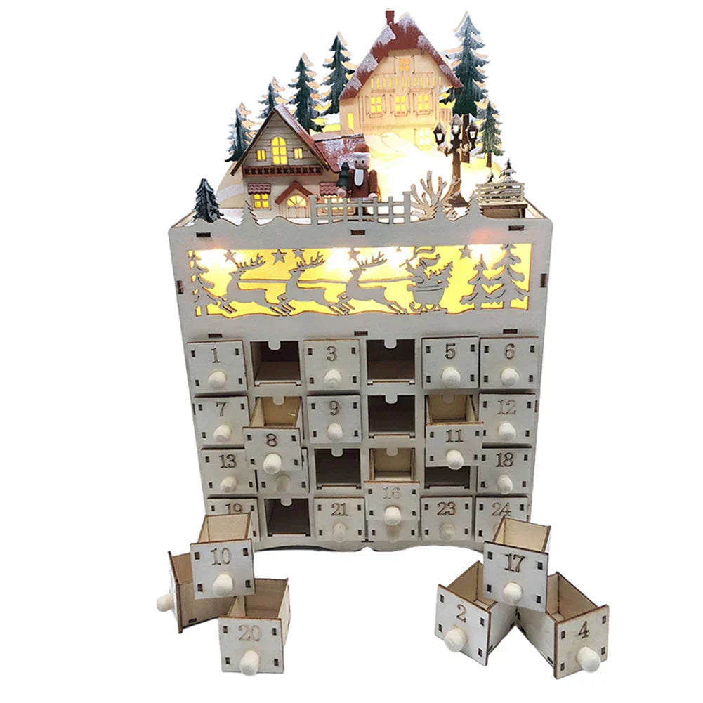 BowLift | WinterHout – Houten adventskalender rendierdorp met 24 vakjes