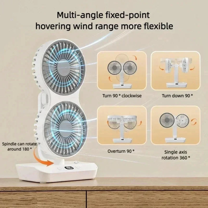 BowLift | Brisano Table Fan Cordless | 8000mAh Battery | 90° Adjustable & 4-Speed Wind | LED Display & USB Charging