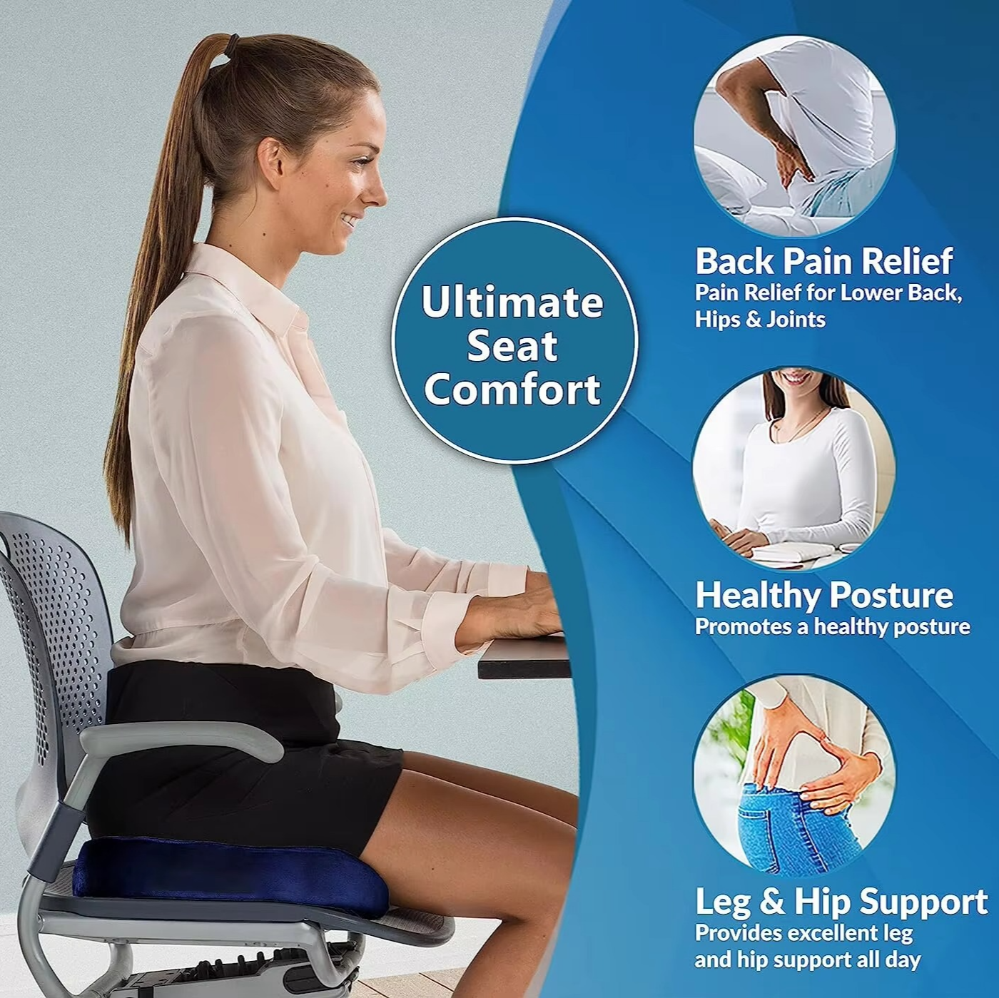 BowLift | Gel Seat Cushion with Memory Foam and Non-Slip Support for Office, Car, and Home